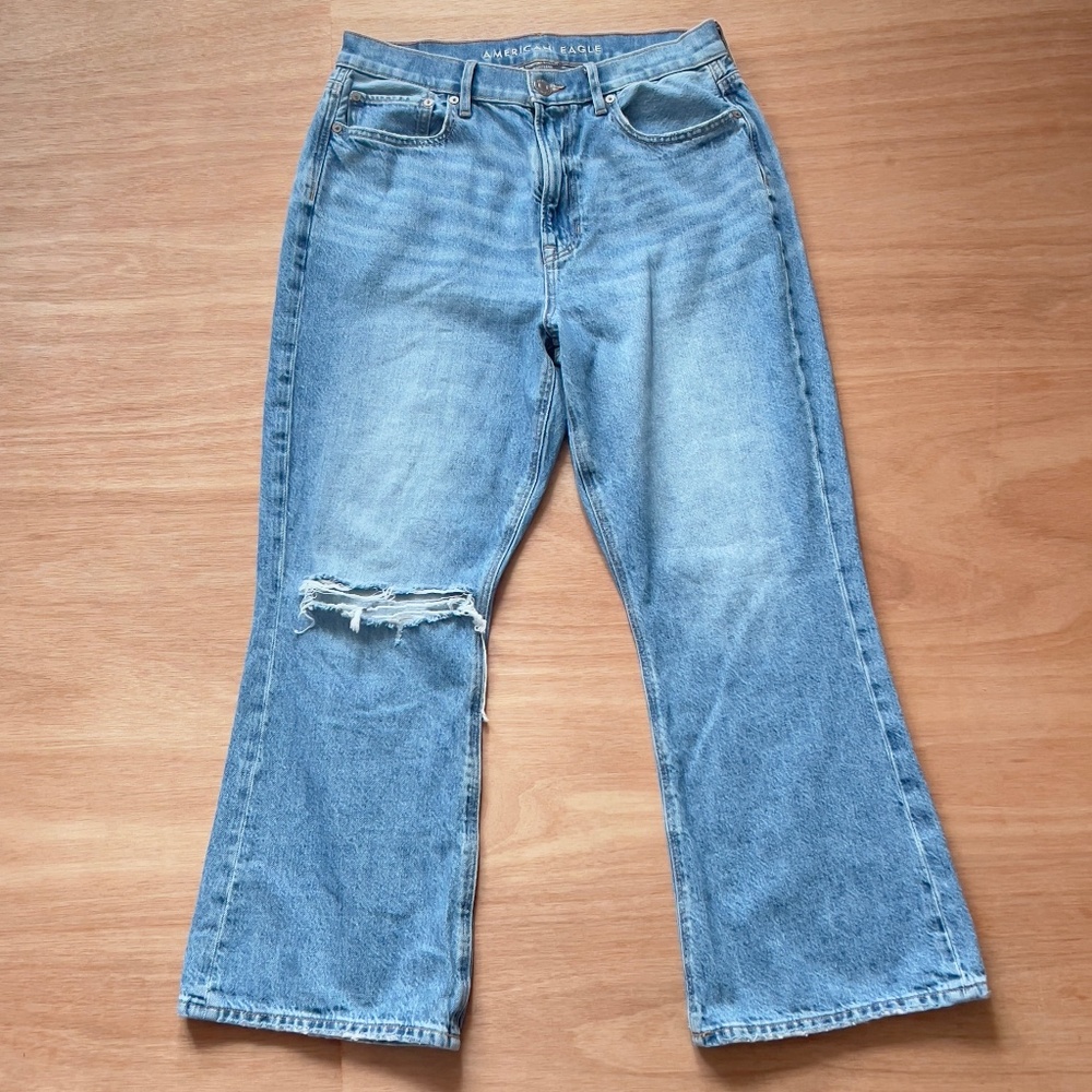 American Eagle Highest Rise 90's Flare US 10 Short L26" blue distressed